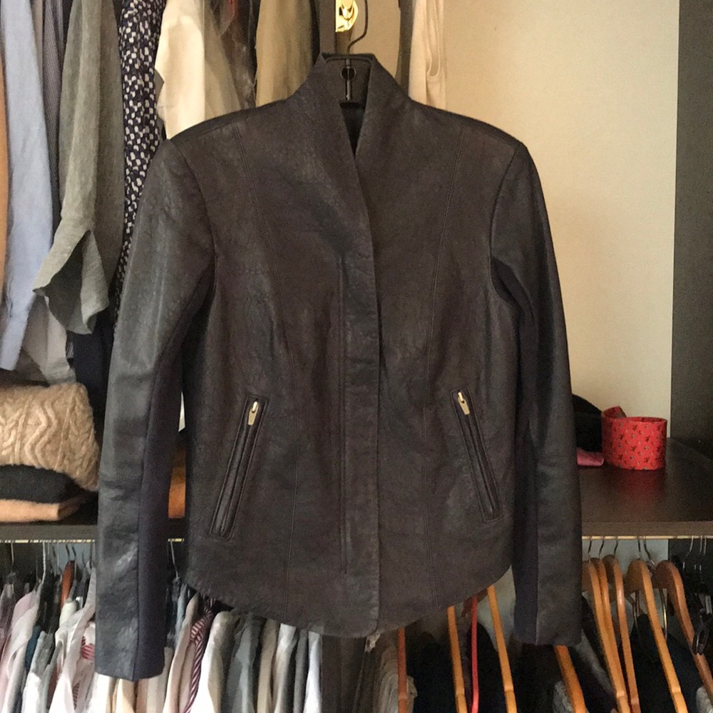 Veda Leather Jacket Navy Size M (6)